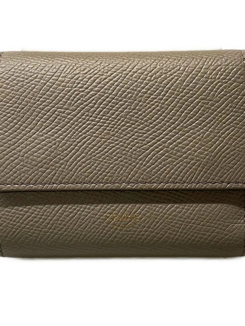 CELINE Small Trifold Wallet 10B573BEL.10BL Pebble (Gray Beige) Grained Calfskin